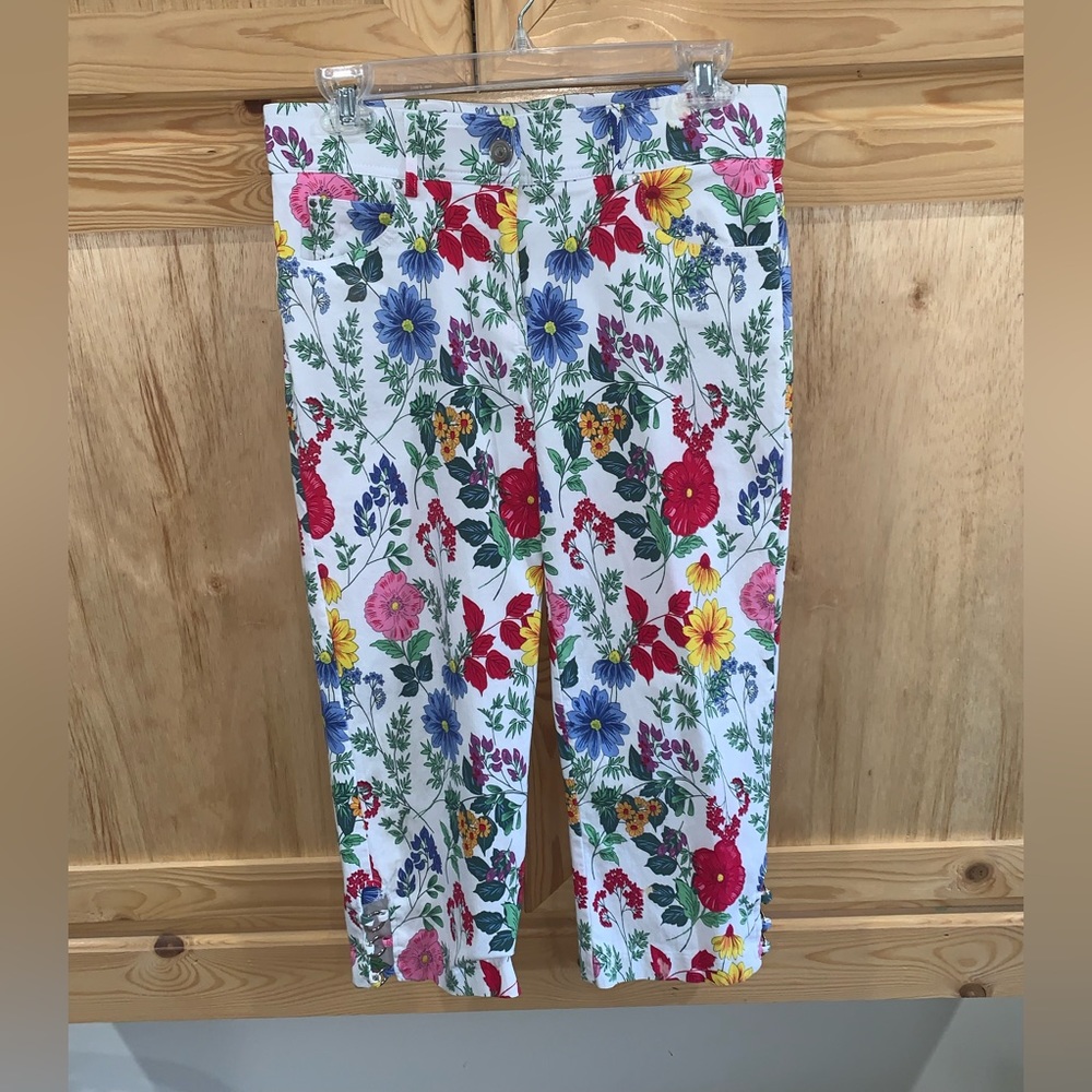 Verve Blue floral ring bottoms cropped capri pants size 10